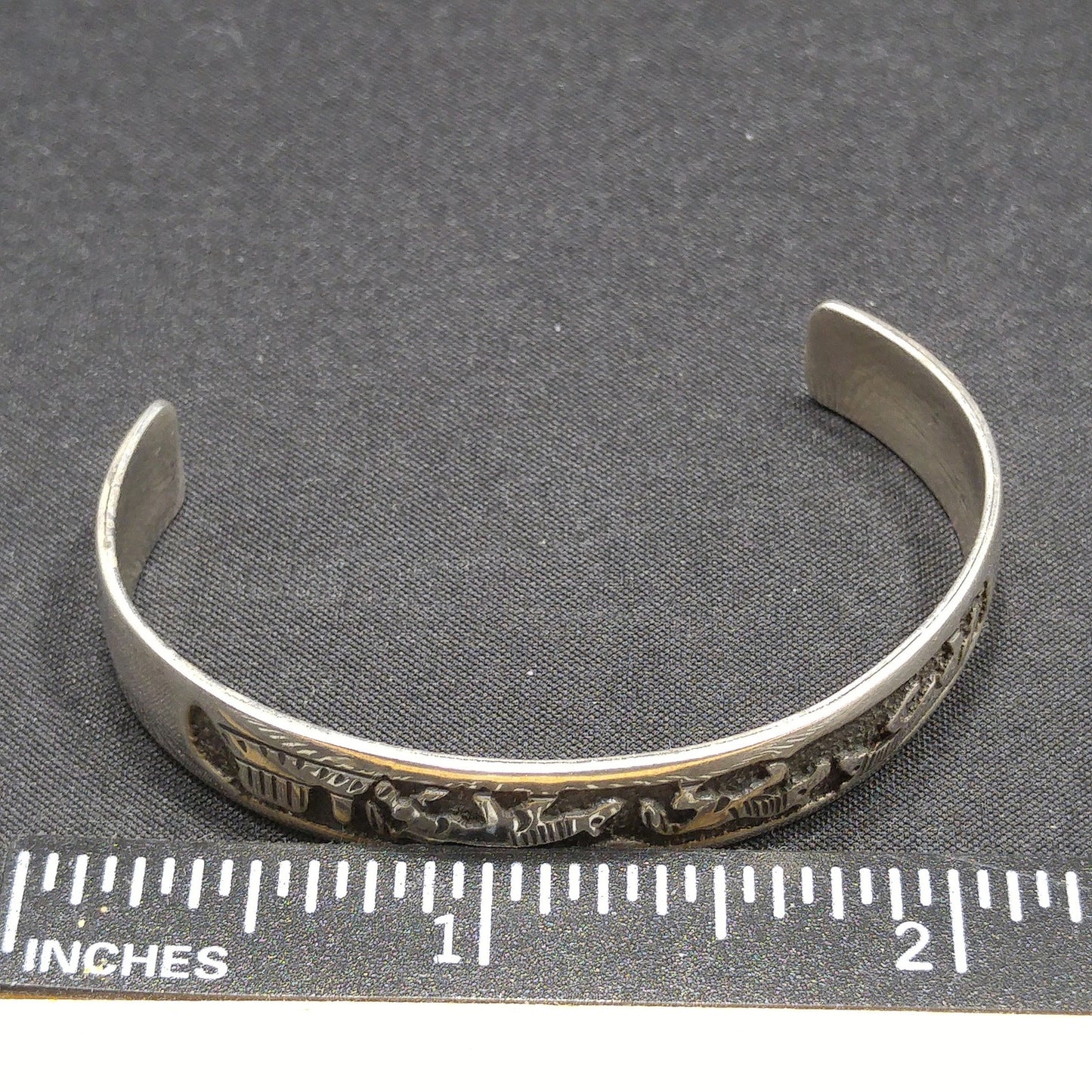 TSK Navajo Sterling Storyteller Child’s Cuff Bracelet – Horses & Daily Life