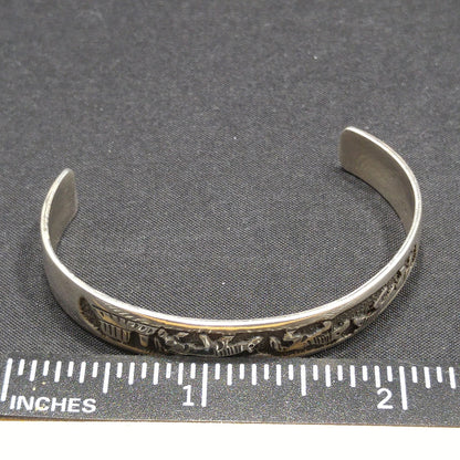 TSK Navajo Sterling Storyteller Child’s Cuff Bracelet – Horses & Daily Life