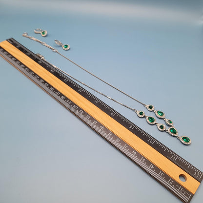 Givenchy Necklace & Earrings Set – Silver Tone Emerald Green Crystal Jewelry