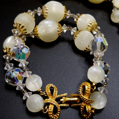 Vendome White Frosty Lucite & Crystal Jewelry, Necklace Bracelet Set, 1960s Vintage Jewelry