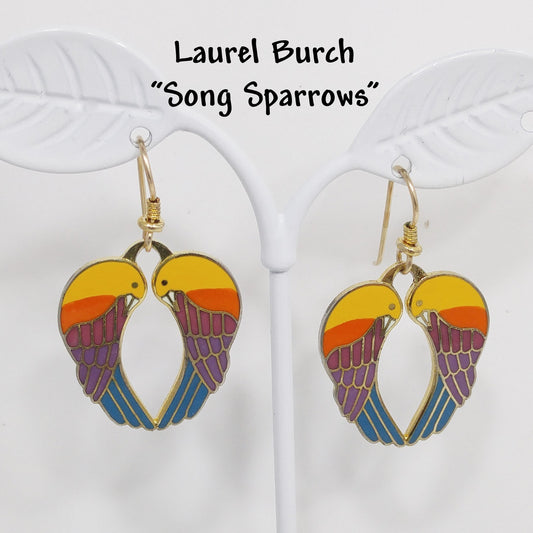 Vintage Laurel Burch "Song Sparrows" Earrings, Gold Plated, 1980s