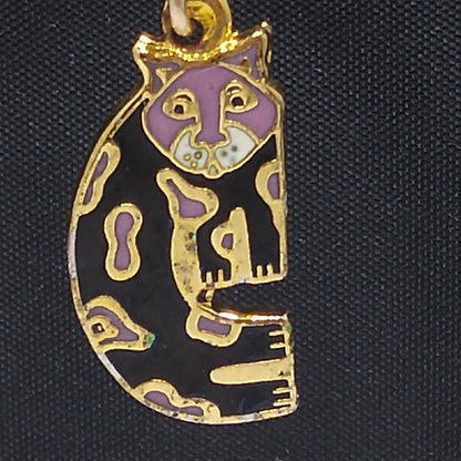 Laurel Burch Baby Snow Leopard Earrings, Cloisonne Black Enamel, Gold Plated, 1980s Vintage Jewelry