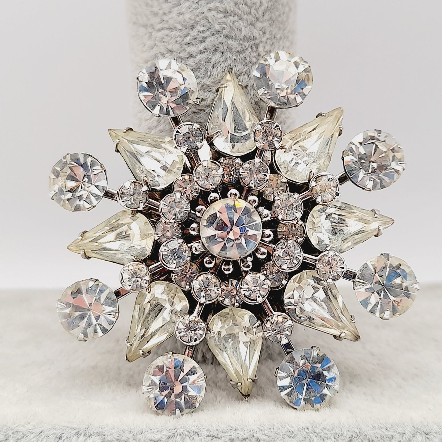 Vintage 1950s Unsigned Wedding Brooch, Riveted Three Dimensional Flower Pin