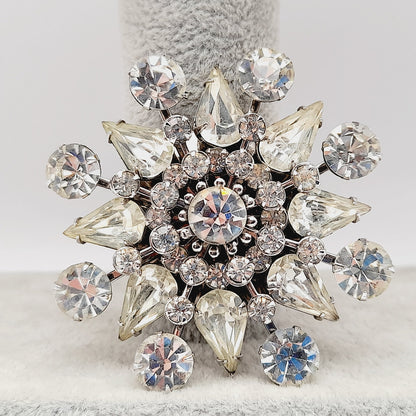 Vintage 1950s Unsigned Wedding Brooch, Riveted Three Dimensional Flower Pin