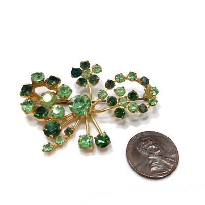 Vintage 1950s Austrian Green Rhinestone & Uranium Glass Brooch – Floral Design