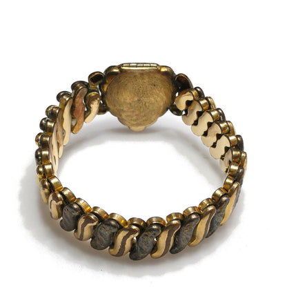 La Mode 1920s Guilloche Enamel Heart Locket Expansion Bracelet 12K GF Antique