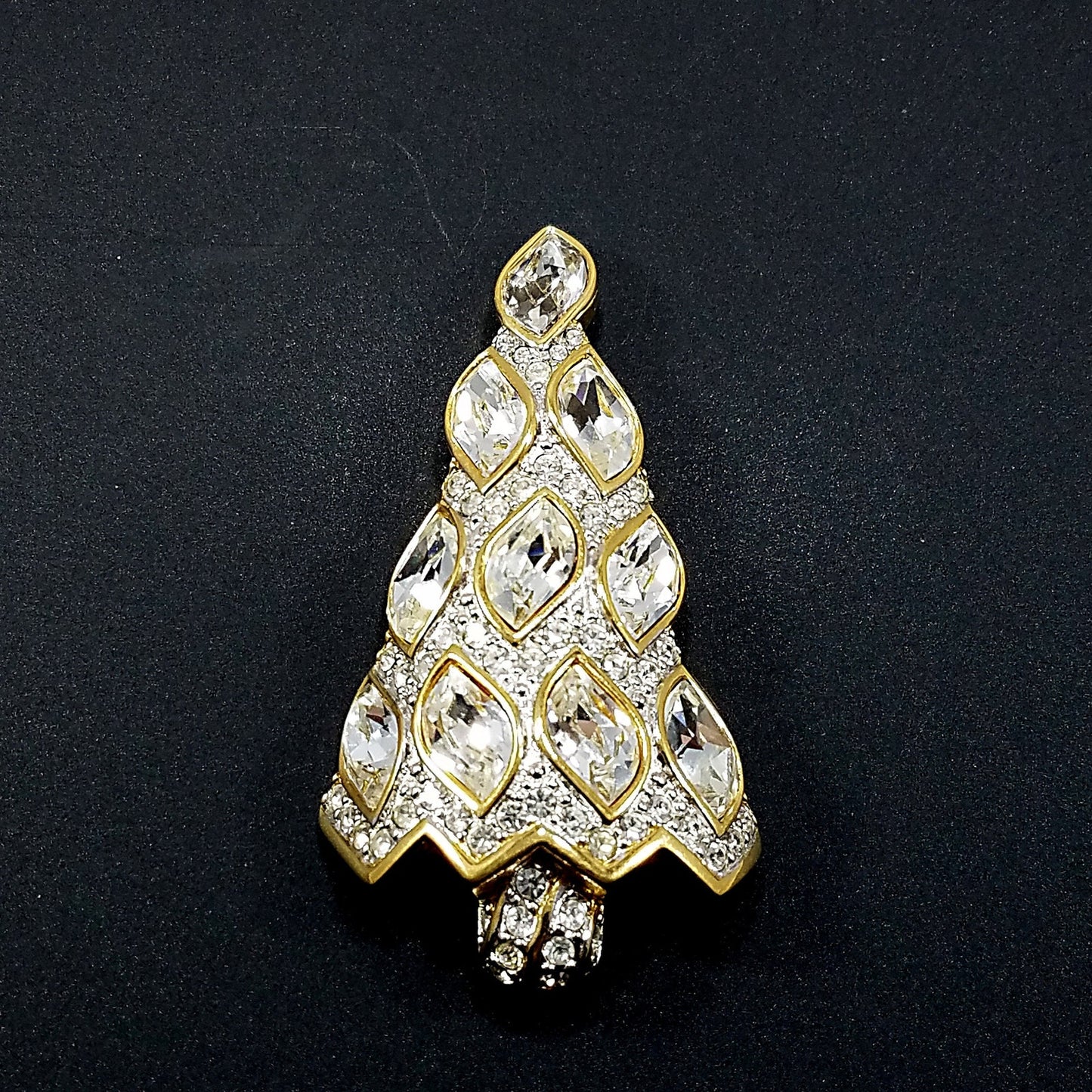 Swarovski Christmas Tree Brooch, 1996 Collectible, Skewed Navette Rhinestones, Vintage Jewelry