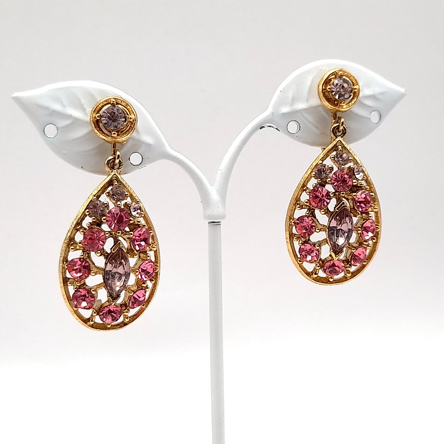 Vintage Pink & Lavender Rhinestone Dangle Earrings