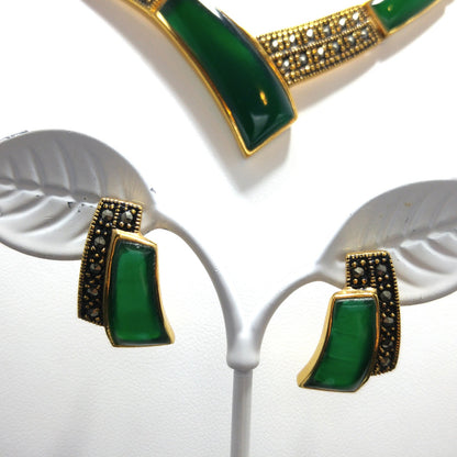 Vintage 14K Gold Plated Gemstone Jewelry: Necklace, Bracelet, Post Earrings, 1990s Vintage Jewelry