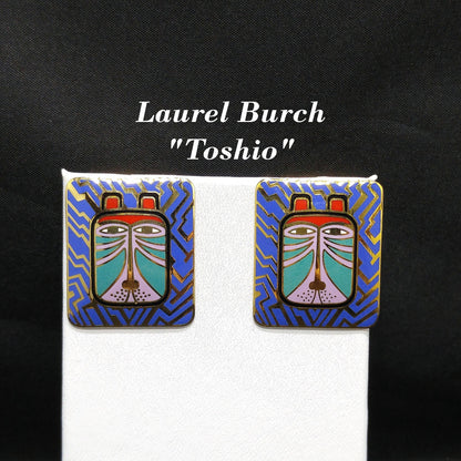 Laurel Burch "Toshio" Post Earrings, Gold Plated & Enamel Cloisonné, 1980s Vintage Jewelry