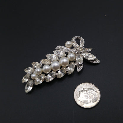 Eisenberg Ice Vintage Wedding Brooch, Faux Pearls, Rhodium Plated, 1960s