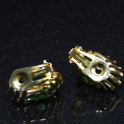 Kramer Austria Green Clip Earrings, Gold Plated, 1950s Vintage Jewelry