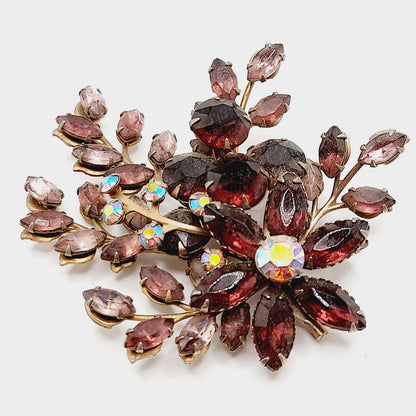 Vintage 1950s Purple Lavender Floral Spray Brooch - Beau Jewels Judy Lee Style Pin - 3 Inch Statement Jewelry