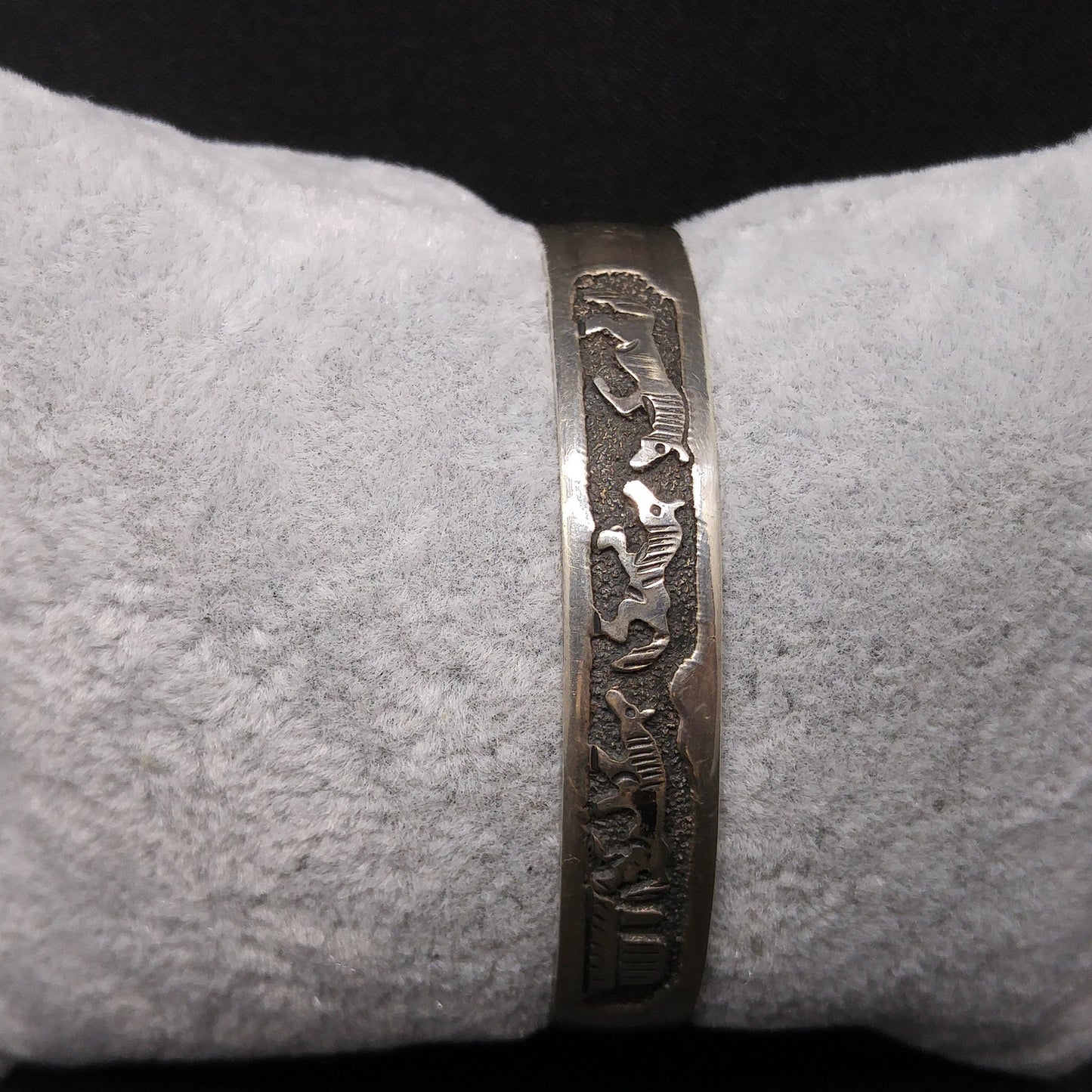 TSK Navajo Sterling Storyteller Child’s Cuff Bracelet – Horses & Daily Life