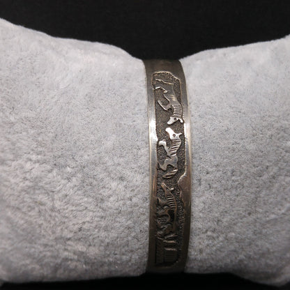 TSK Navajo Sterling Storyteller Child’s Cuff Bracelet – Horses & Daily Life