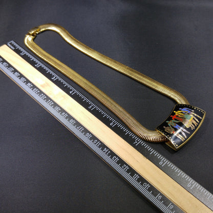 Laurel Burch "Familia" Cloisonne Necklace, Gold Plated Omega Chain, 1980s