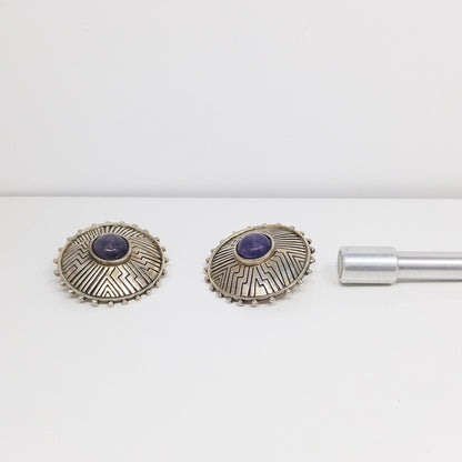 Laurel Burch Amethyst Clip Earrings, Purple Gemstone, Gold Plated, 1980s