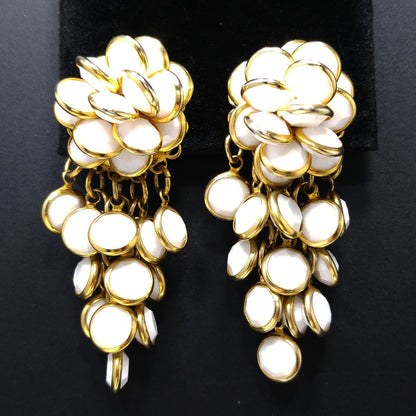 Vintage Sorrelli White Crystal Cluster Clip Earrings 1990s Gold Tone Signed