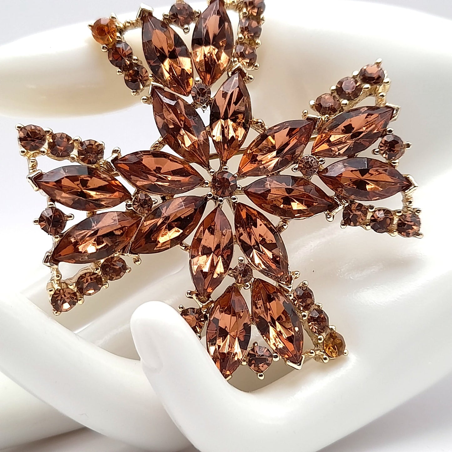 Vintage WEISS Maltese Cross Topaz Rhinestone Brooch