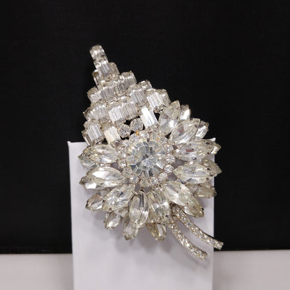 Juliana Heirloom Large Clear Rhinestone Brooch, D & E Jewelry, Rhodium Plated, Wedding