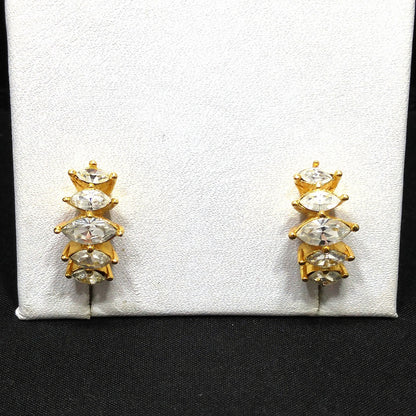 Christian Dior Half Hoop Marquise Cut Rhinestone Clip Earrings, 1970s Vintage Jewelry