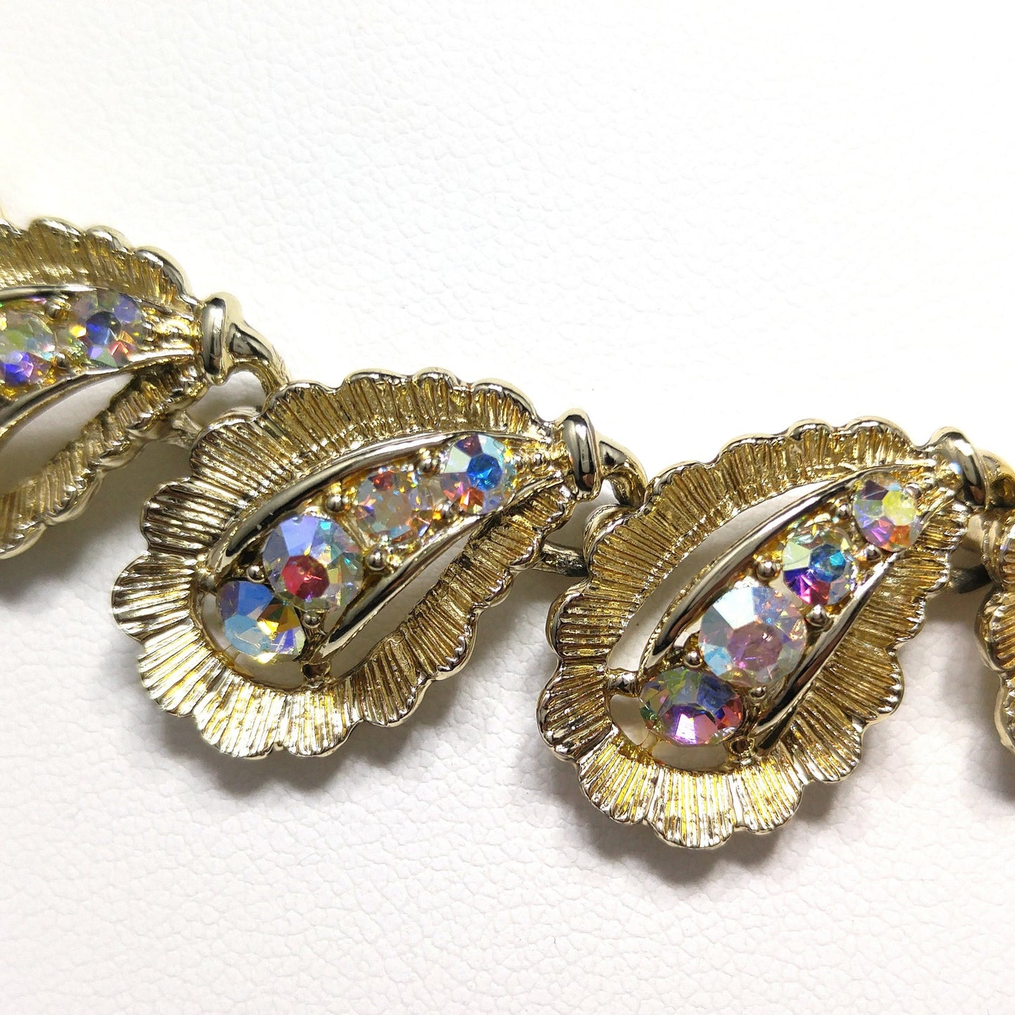 Vintage 1960s Aurora Borealis Rhinestone Gold Plated Choker Necklace 16"