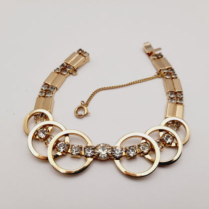 Vintage Sarah Coventry Looped Clear Rhinestone Bracelet – Gold Tone Designer Jewelry