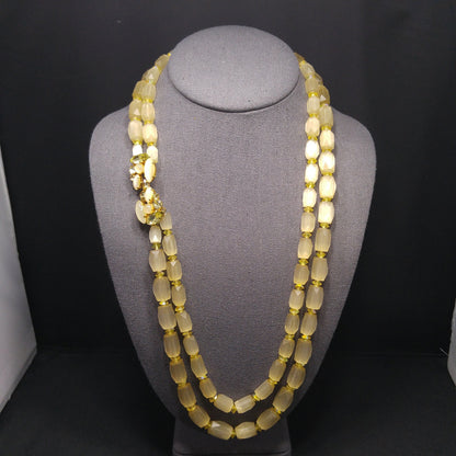Czech Art Glass Hand Cut Satin Bead Necklace, Yellow Fire Polished Crystals