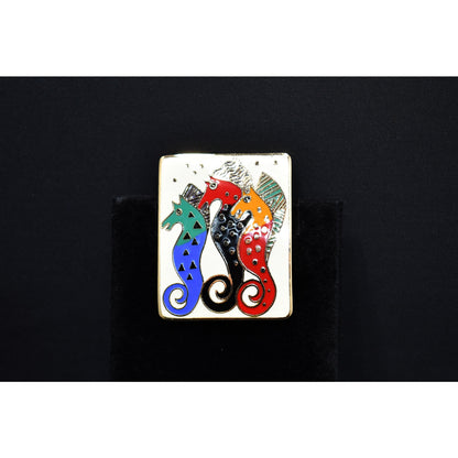Laurel Burch "Sea Stallions" Brooch, Gold Plated, 1980s Vintage Jewelry