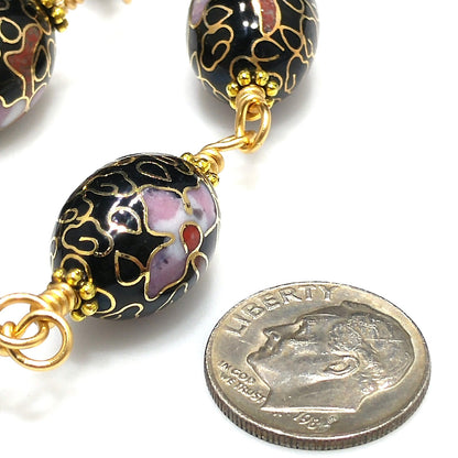 Vintage Cloisonné Beaded Necklace, Hand Wire Wrapped, 1960s Jewelry