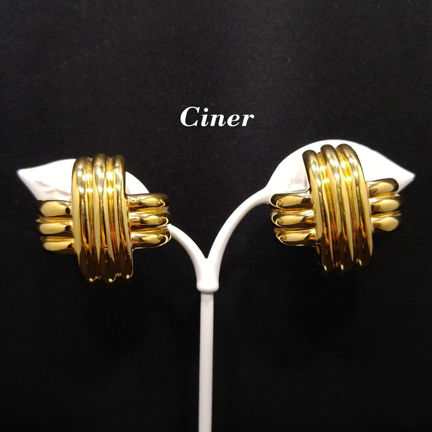 Ciner Gold Plated Cross Earrings, Signed Clips, 1980s Vintage Jewelry