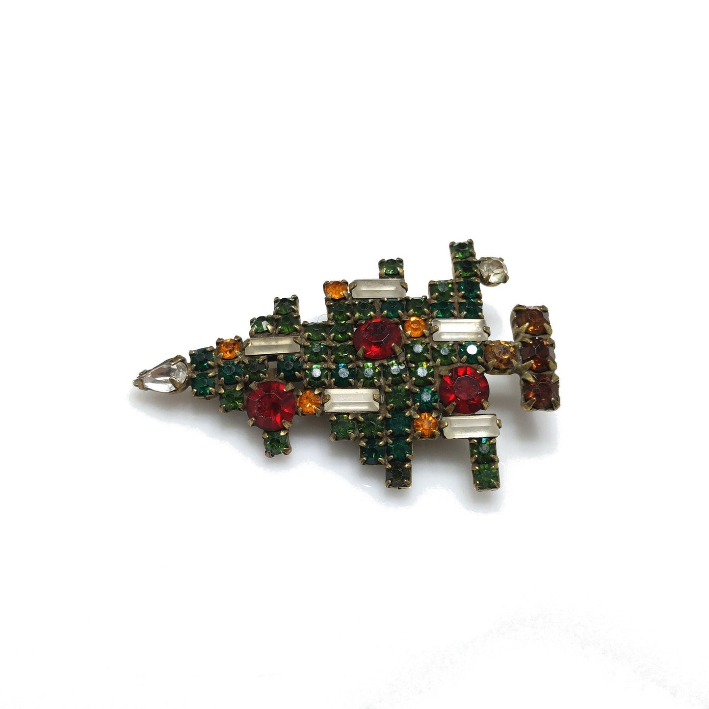 Weiss Christmas Tree Brooch, Five Baguette Candles, Book Piece, 1950s Vintage