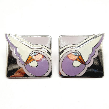 Vintage Laurel Burch "Shabird" Lavender Bird Post Earrings - Rhodium Plated - 1 Inch