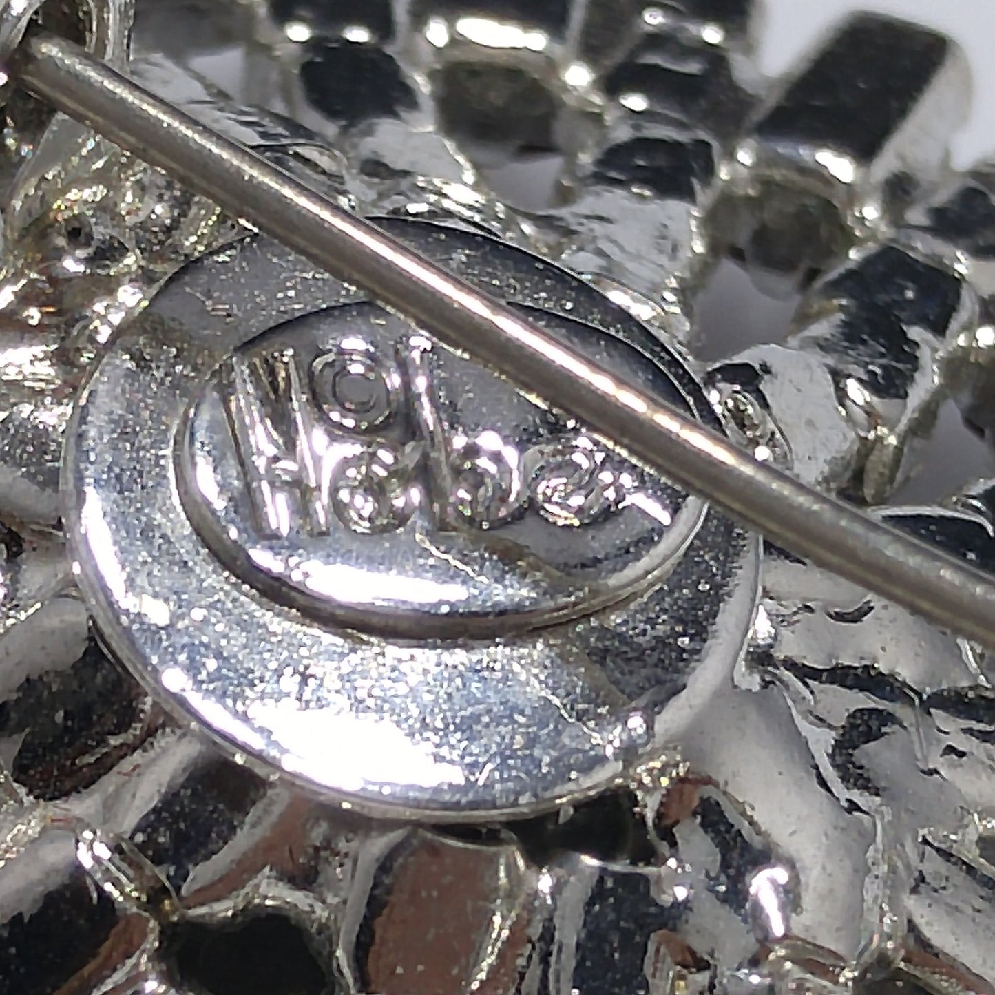 Hobe Purple Light Blue Rhinestone Lily Floral Brooch, Rhodium Plated, 1960s Vintage Jewelry