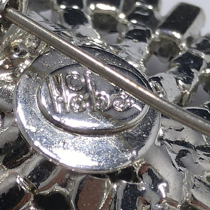 Hobe Purple Light Blue Rhinestone Lily Floral Brooch, Rhodium Plated, 1960s Vintage Jewelry