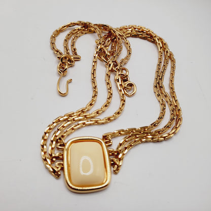 Vintage Monet Cream Cabochon Necklace Gold Plated 18 Inch Signed Pendant