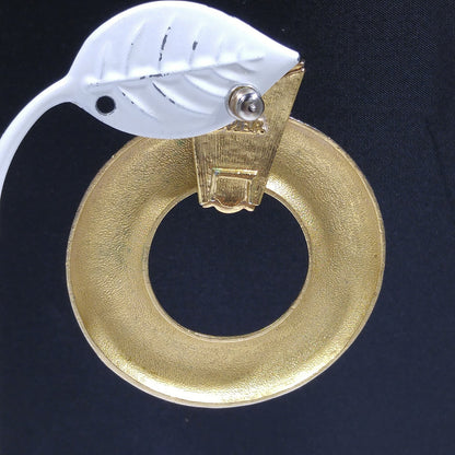 Edwin Pearl Large Runway Post Earrings, Hammered Gold Plate, 1980s Vintage Jewelry
