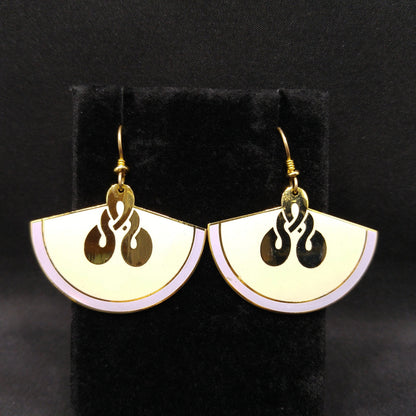 Laurel Burch Large Fan Love Knot Earrings, Gold Plated, Cloisonne Enamel, 1980s