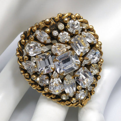 Barclay Clear Rhinestone Brooch, Gold Plated, "Jewels of India", 1950s Vintage Jewelry