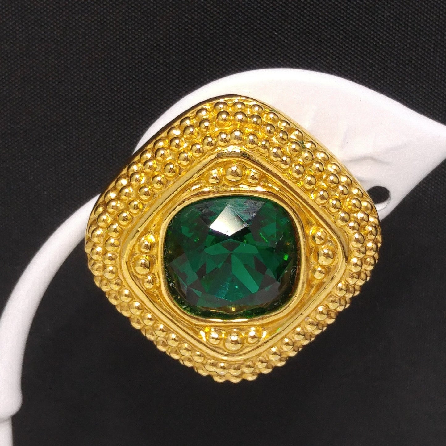 Swarovski Swan Logo Earrings, Emerald Green Crystal, Gold Plated Clip On, 1980s Vintage Jewelry