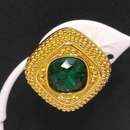 Swarovski Swan Logo Earrings, Emerald Green Crystal, Gold Plated Clip On, 1980s Vintage Jewelry