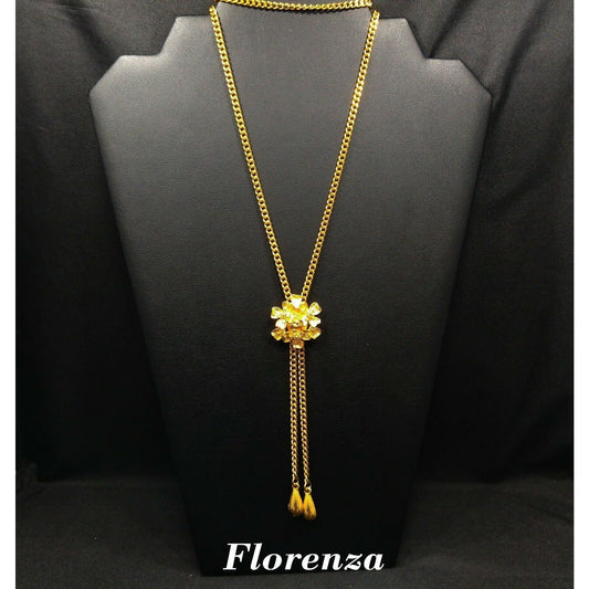 Vintage Florenza Lariat Floral Pendant, Gold Plated, Adjustable, 1960s Vintage Jewelry