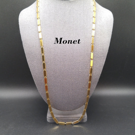 Monet Long Link Necklace, Gold Plated, 1970s Vintage Jewelry