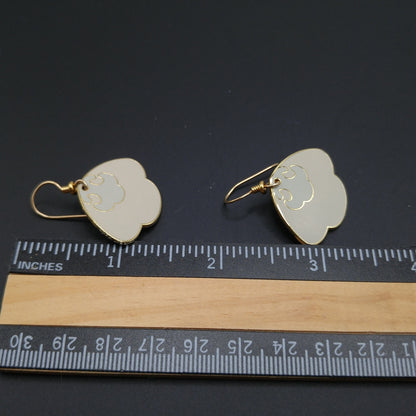 Vintage Laurel Burch Beige Enamel Drop Earrings, Gold Plated