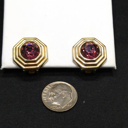 Vintage Christian Dior Purple Rhinestone Clip Earrings, Gold Plated
