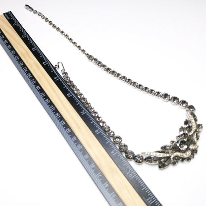 Vintage Weiss Black Diamond Rhinestone Necklace, Rhodium Plated, 1960s