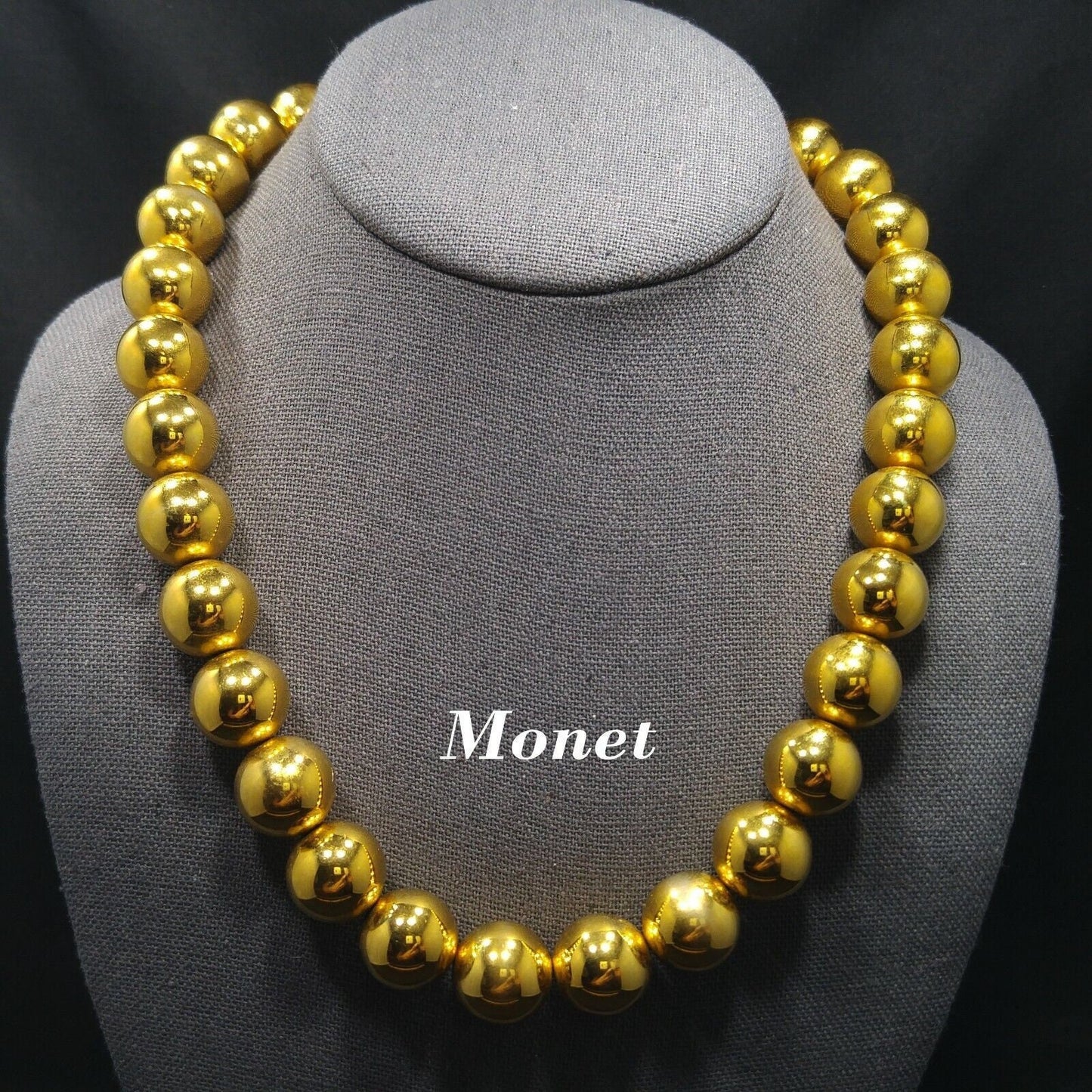Vintage Monet Gold Plated Beaded Necklace 15mm Beads 1950s–1960s