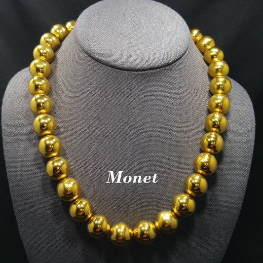 Vintage Monet Gold Plated Beaded Necklace 15mm Beads 1950s–1960s