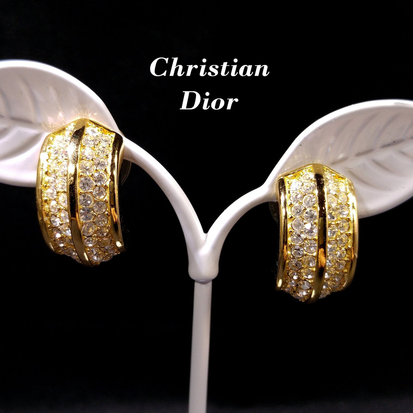 Vintage Christian Dior Rhinestone Hoop Earrings – Gold Plated Pave 1990s Designer Jewelry