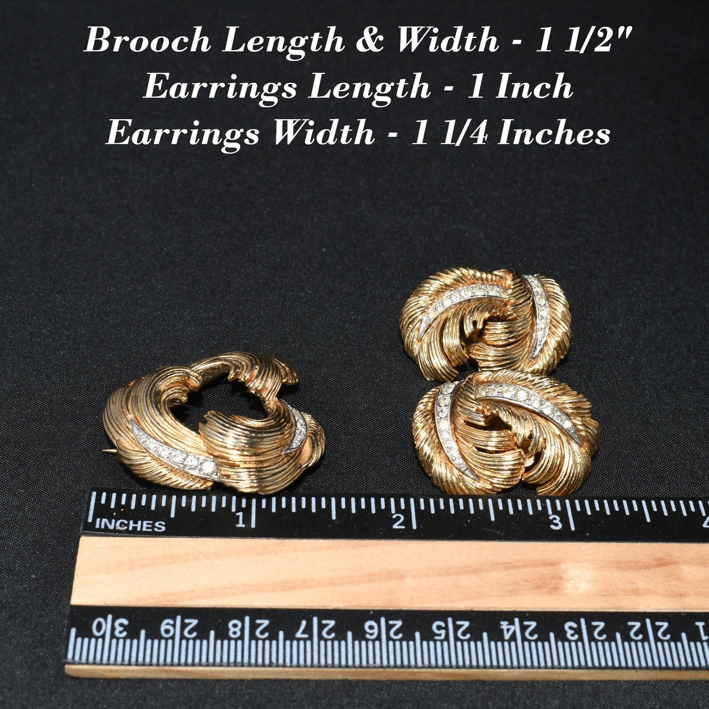 Boucher #6649 Rhinestone Brooch Earrings Set, Clear Rhinestones, Gold Plated, 1950s Vintage Jewelry